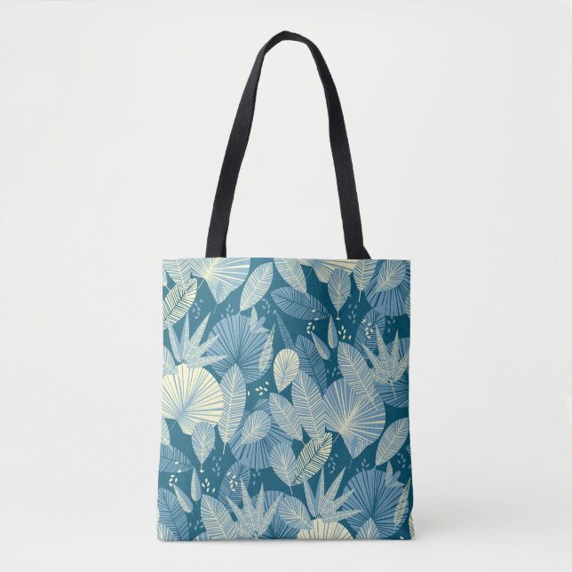 Elegant Foliage: Grey-Blue Tropical Pattern. Tote Bag (Front)