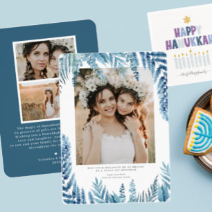 Elegant Foliage   Hanukkah Photo Collage Card