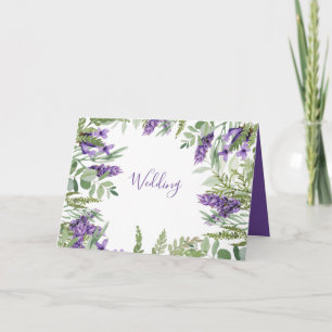 Elegant Foliage & Lavender Folded Wedding Card