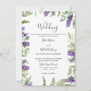 Elegant Foliage & Lavender Wedding Invitation