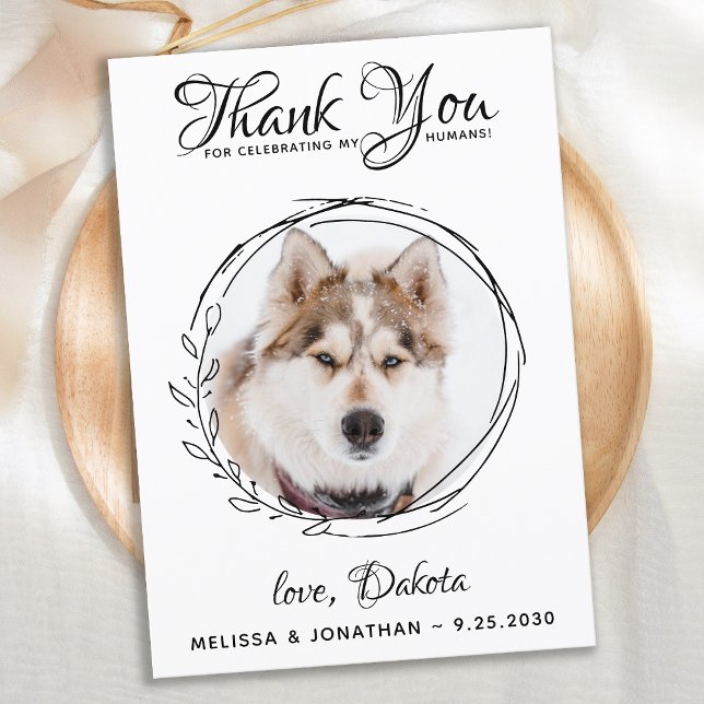 Elegant Foliage Leaves Pet Photo Dog Wedding Thank Thank You Card (Creator Uploaded)