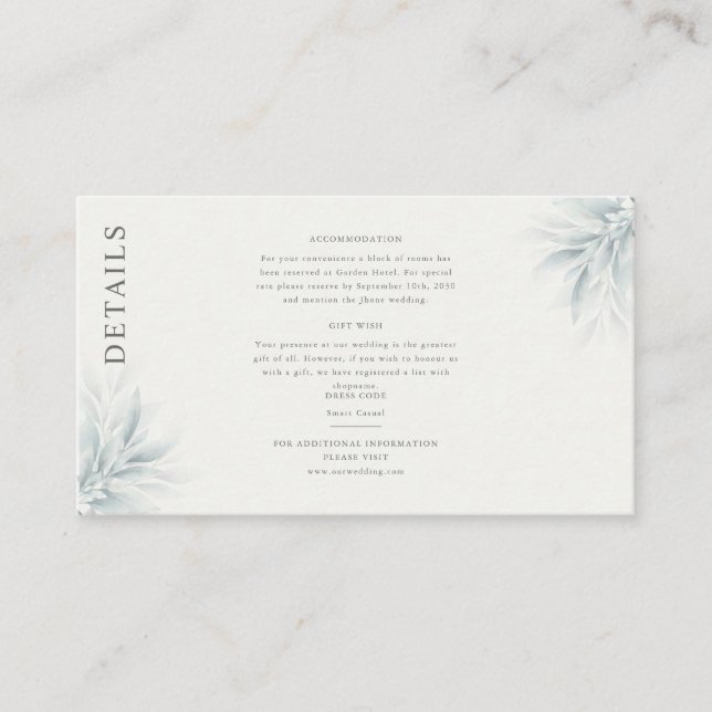 Elegant Foliage Modern Details Enclosure Card (Front)