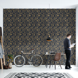 Elegant Foliage Navy-Blue Gold Glitter Wallpaper
