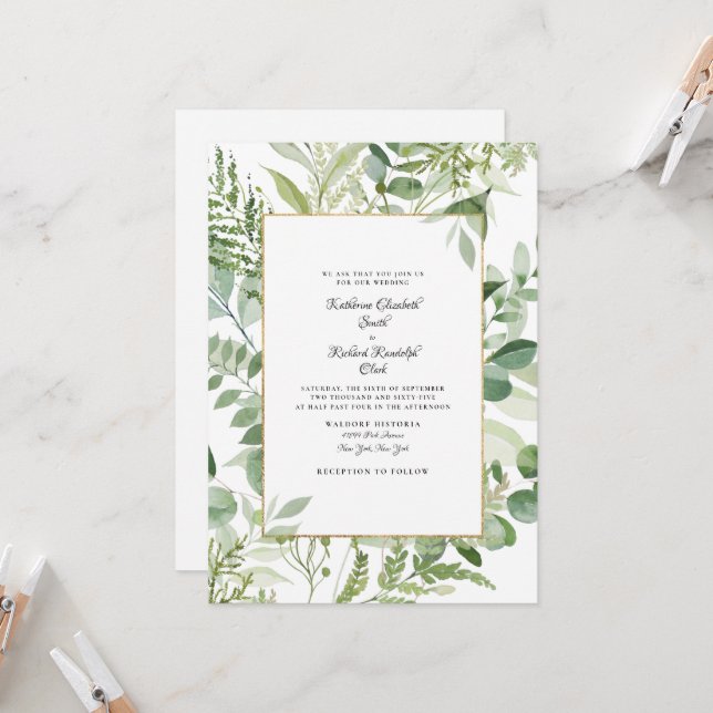 Elegant Foliage No Parents Wedding Invitation (Front/Back In Situ)