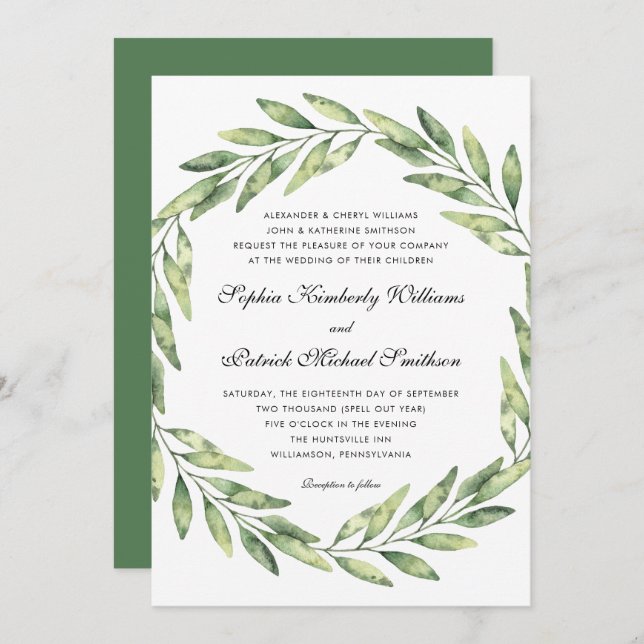 Elegant foliage | parents hosting wedding invitation (Front/Back)