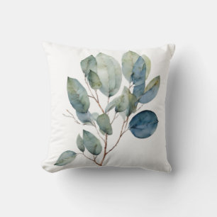 Elegant foliage watercolor green teal leaf patern cushion