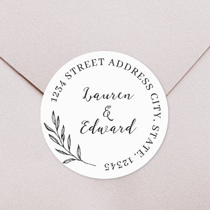 Elegant Foliage Wedding Address Classic Round Sticker