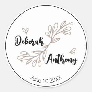 Elegant Foliage with Name and Date Classic Round Sticker