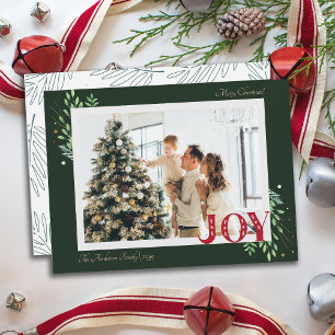 Elegant Foliage Xmas Joy Family Photo Greeting Holiday Card