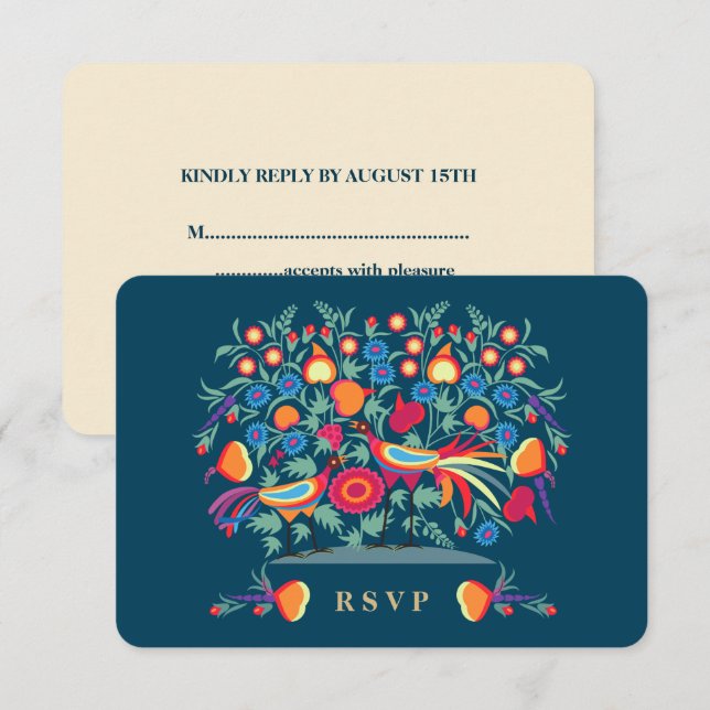 Elegant Folk Art Design RSVP Cards (Front/Back)
