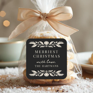 Elegant Folk Art Floral Christmas Personalised Square Sticker