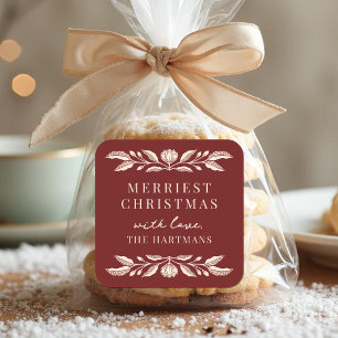 Elegant Folk Art Floral Christmas Personalized Square Sticker