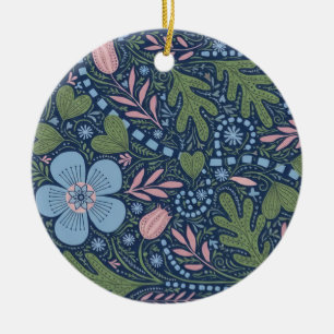 Elegant Folk Art Floral Pattern Vintage Botanical Ceramic Ornament