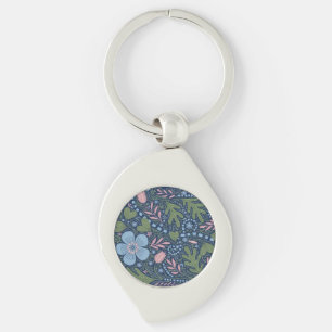 Elegant Folk Art Floral Pattern Vintage Botanical Key Ring