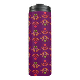 Elegant Folk Art Floral Rustic & Pretty Burgundy Thermal Tumbler