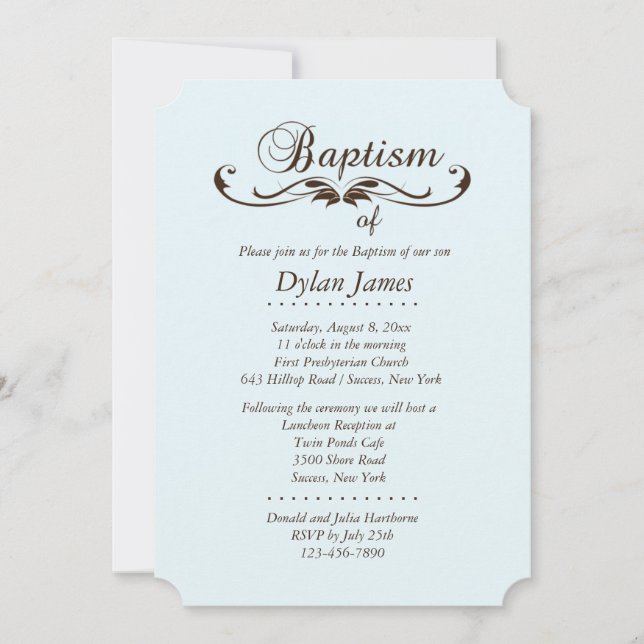 Elegant Font Blue Baptism Invitation (Front)