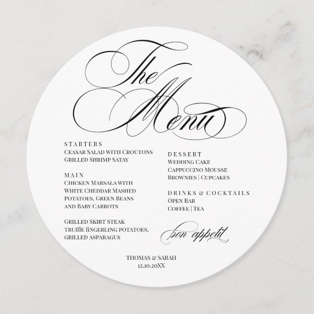 Elegant font modern Wedding Menu  (Front)