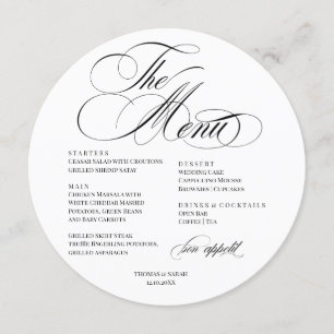 Elegant font modern Wedding Menu 