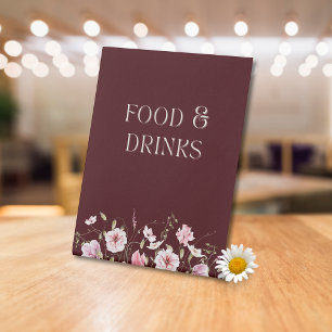 Elegant Food & Drinks Table Sign Burgundy Floral