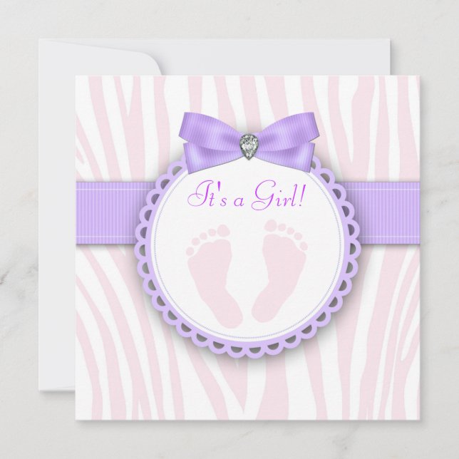 Elegant Footprint Pink and Purple Baby Shower Invitation (Front)