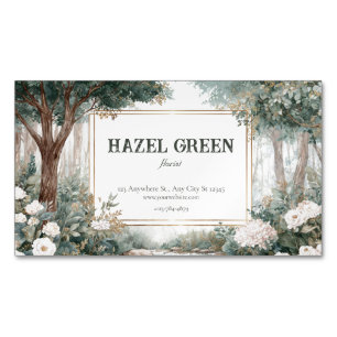 Elegant Forest Botanical Gold Frame Watercolor Magnetic Business Card
