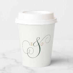 Elegant Forest Emerald Green Gold Monogram Wedding Paper Cups
