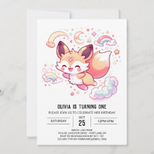Elegant Forest Fox 1st Birthday Invitation