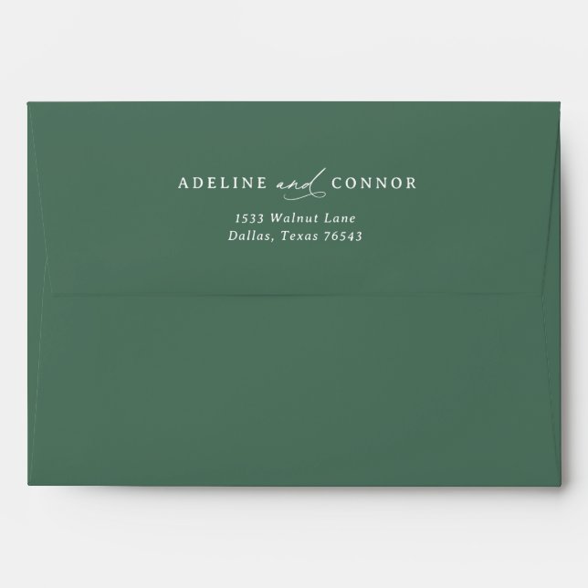 Elegant Forest Green Calligraphy Addressed Wedding Envelope (Back (Top Flap))
