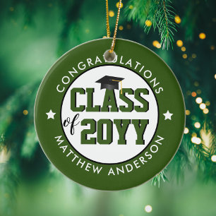 Elegant Forest Green Class of 2024 Graduation Ceramic Ornament