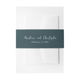 Elegant Forest Green Clean Wedding Invitation Belly Band