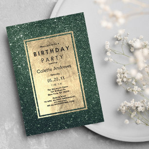 Elegant forest green gold glitter Birthday Party Invitation