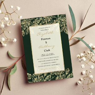 Elegant forest green gold luxury floral Wedding Invitation