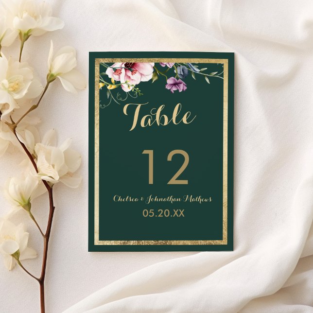 Elegant forest green gold pink floral Table Number (Elegant forest green gold pink floral Table Numbers)