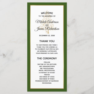 Elegant Forest Green Gold Winter Holiday Wedding Program