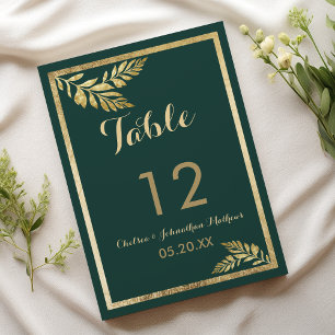 Elegant forest green golden leaf Table Numbers