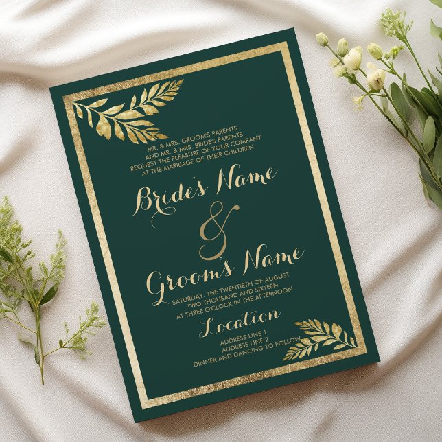 Elegant forest green golden leaf Wedding Invitation (Elegant forest green golden leaf Wedding )