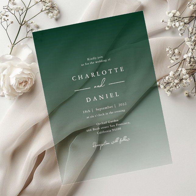 Elegant  Forest Green Gradient Acrylic Wedding Invitations (Elegant Forest Green Gradient Acrylic Wedding Acrylic Invitations)