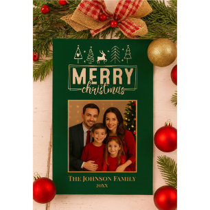 Elegant Forest Green Merry Christmas  Foil Holiday Card