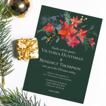 Elegant Forest Green Red Floral Christmas Wedding