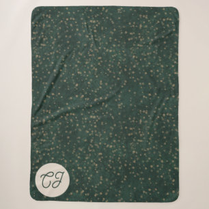 Elegant Forest Green Starry Night Monogram Sherpa Blanket