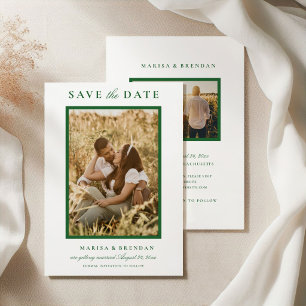 Elegant Forest Green Two Sided Photo Wedding Save The Date