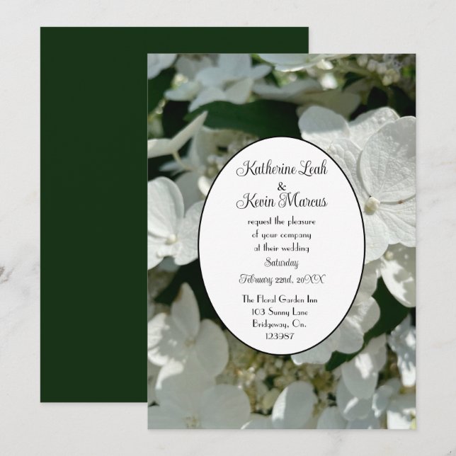 Elegant Forest Green White Hydrangea Wedding Invitation (Front/Back)