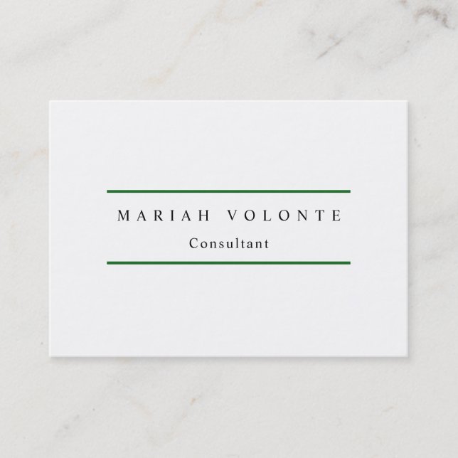 Elegant Forest Green White Minimalist Plain Modern Business Card (Front)