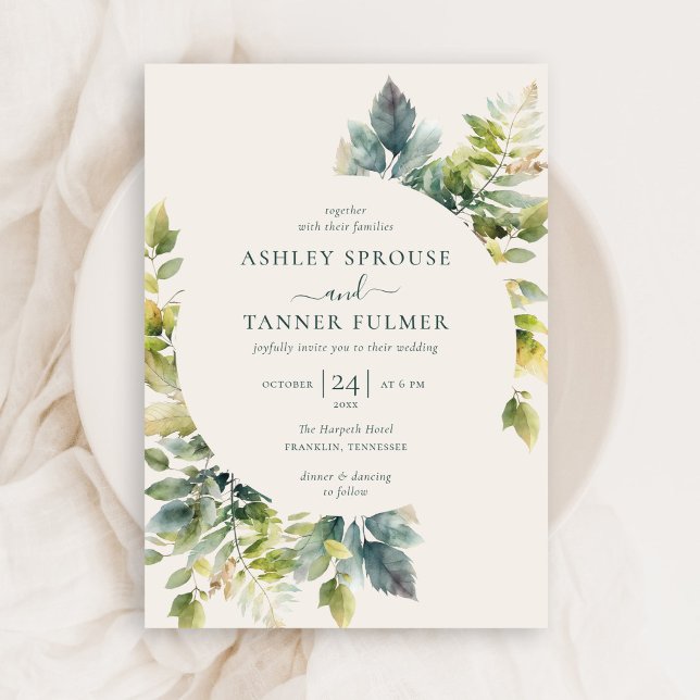 Elegant Forest Leaves Greenery Wedding Invitation (Creator Uploaded)