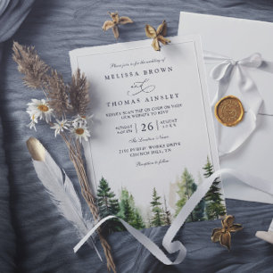 Elegant forest minimalist pine qr code wedding invitation