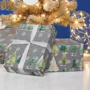 Elegant Forest of Christmas Trees on Steel Grey Wrapping Paper