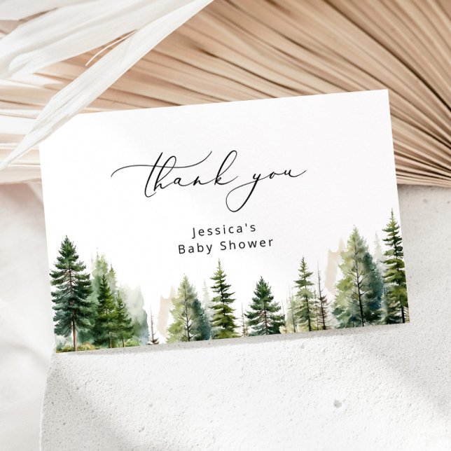 Elegant forest pine trees baby shower thank you card (Creator Uploaded)
