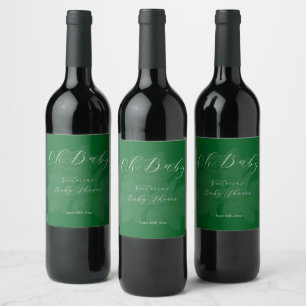 Elegant Forest & Sage Green Name Baby Shower  Wine Label