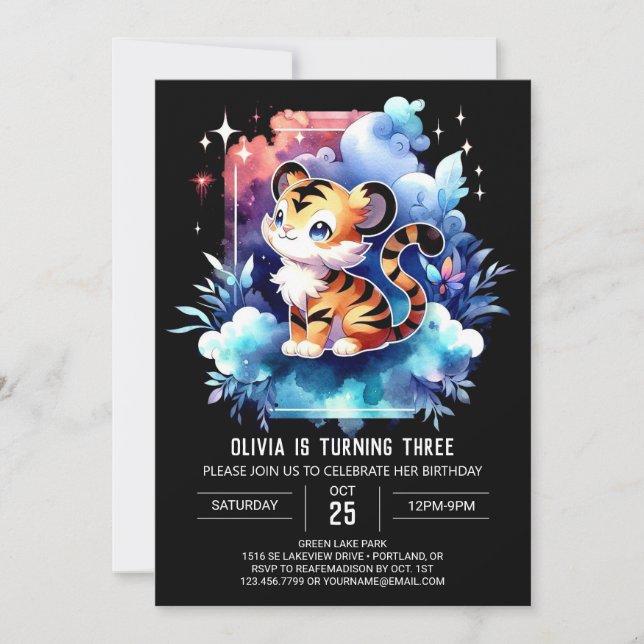 Elegant Forest Tiger Birthday Invitation (Front)