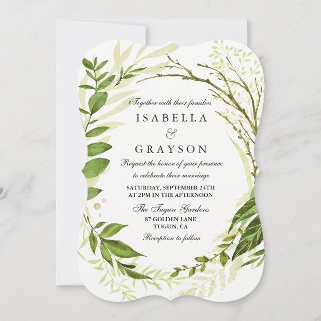 Elegant Forest Wreath Greenery Wedding Invitation (Front)